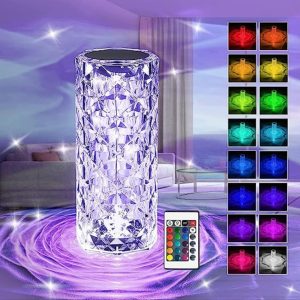 16 Colors Crystal Lamp With Remote | RGB Rose Diamond Table Lamp Rechargeable | Diamond Crystal LED Light Lamp